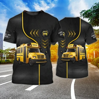 Училищен автобус за камиони, лятна мъжка тениска в стил хип-хоп с 3D принтом, модни униформи на водача в стил харадзюку, всекидневни О-образна яка, оверсайз с къс ръкав